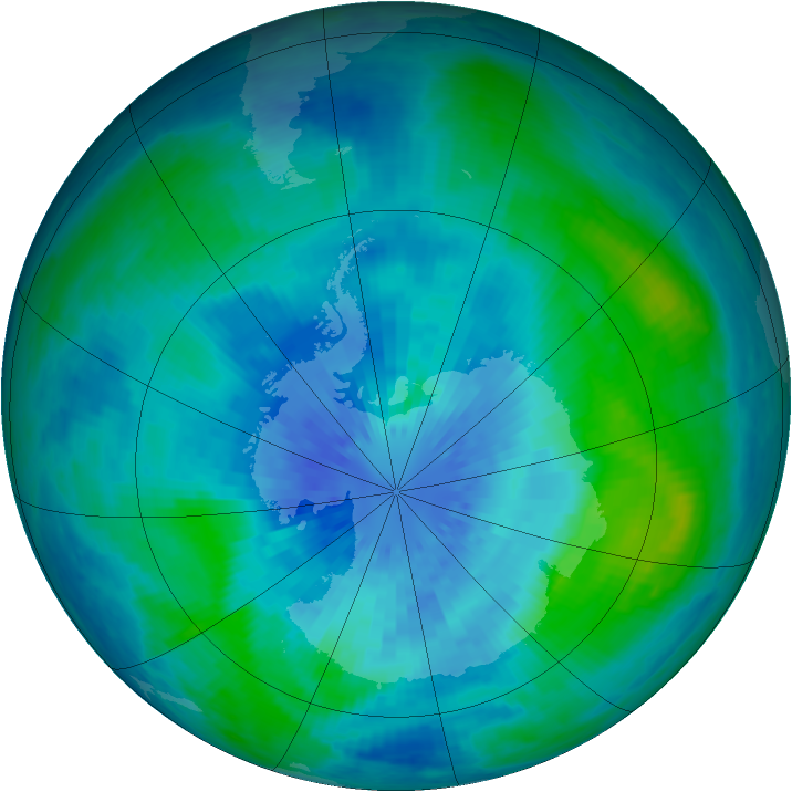 Antarctic ozone map for 21 March 2002